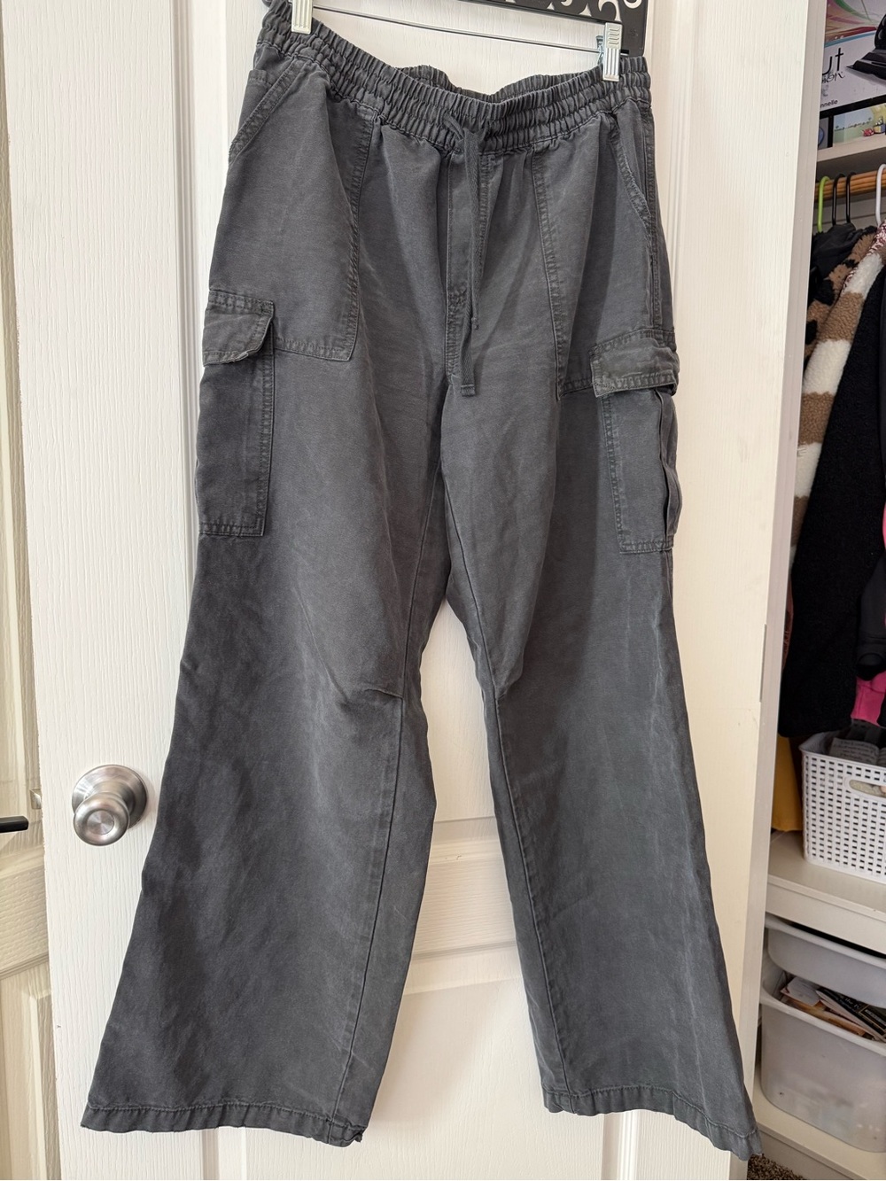 Aerie Washed Charcoal Cargo Wide-Leg Pants